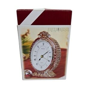 Vtg Fifth Avenue Crystal 5.5" Quartz Clock Century Oval Mantle Desk Brand New